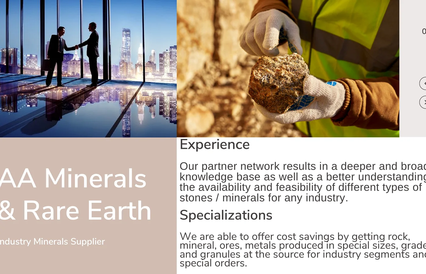Industrial mineral sourcing presentation page