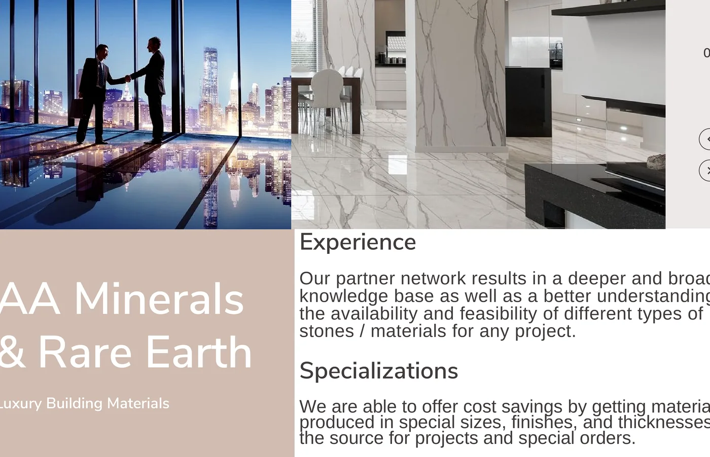 Luxury material sourcing presentation page
