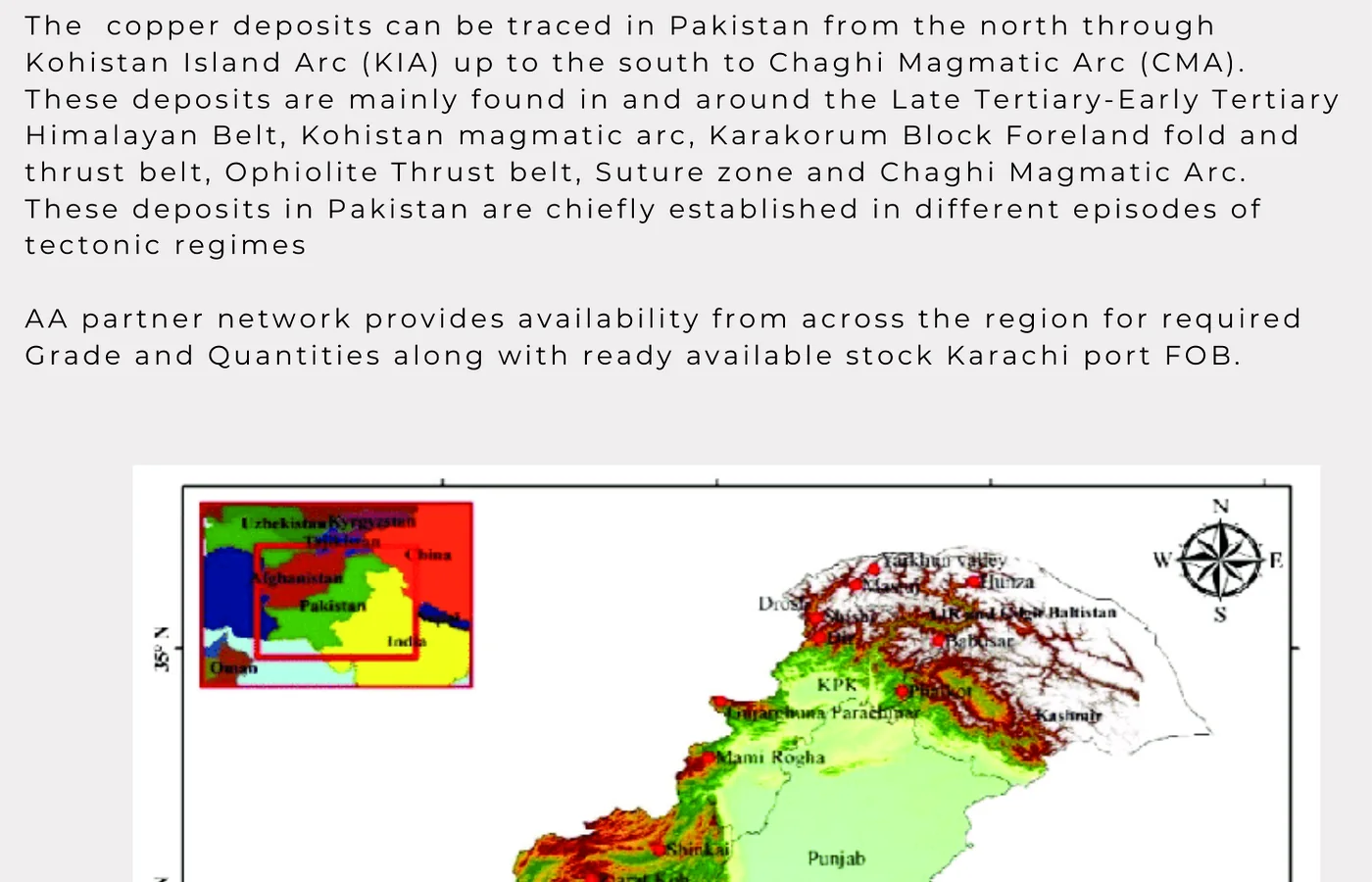 Pakistan copper deposits reference map from AA Copper Leaflet